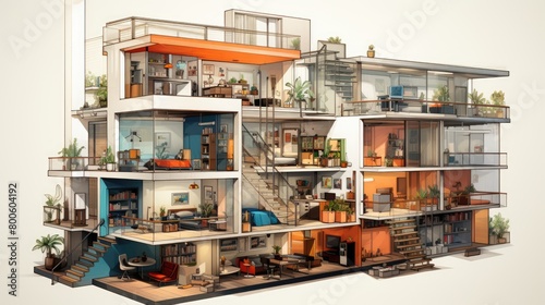 a image isometric architecture drawing interior housing furniture set public housing
