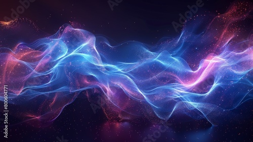 Neon wave modern background. Music flow soundwave design, isolated bright blue elements on dark background. Radio beat frequency consist of lines. photo
