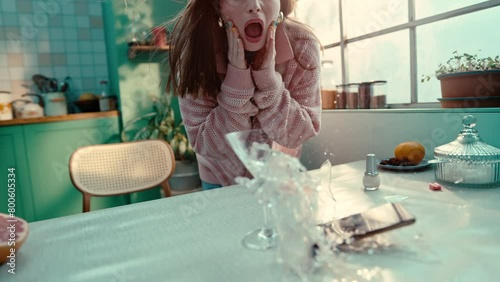 Frozen Moment of breaking things on the table