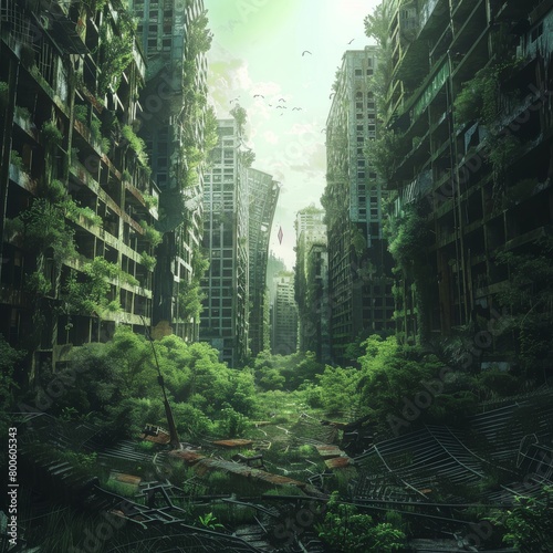 Abandoned Post-Apocalyptic City  Overgrown Ruins  Zombie Apocalypse Ruins  Green Future Dystopia