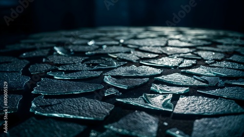 close-up of shattered glass on the ground