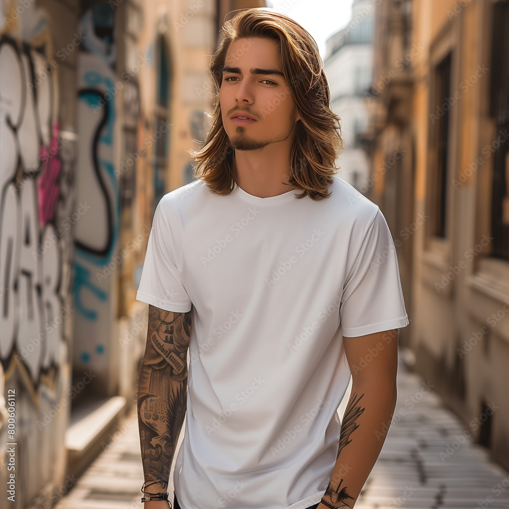 Handsome man model plain flat smooth white, white t-shirt mokup no logo Handsome man model plain flat smooth white, white t-shirt mokup no logo