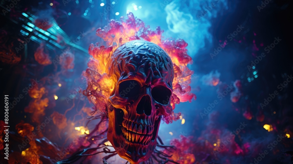 a photo burning skull with fire background