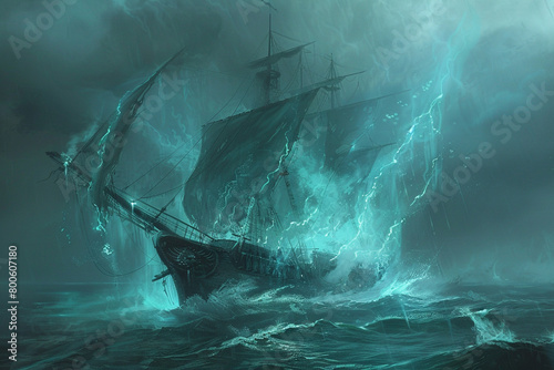 Ethereal ghost ship captain's spectral battle axe, haunting the seas with its phantom crew.