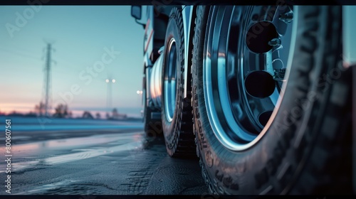 This image captures the intricate details of a truck's undercarriage and rear wheels, highlighting the machinery and its design