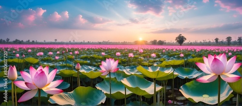 Pink waterlily or lotus flower field. photo