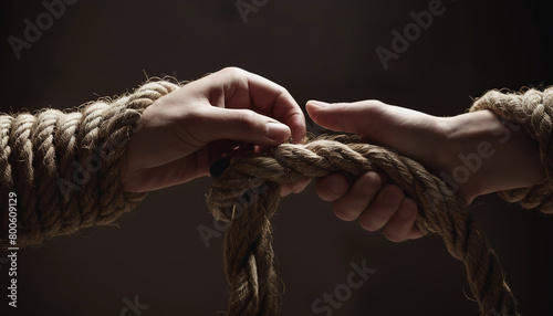 World Day against Human Trafficking. A man with his hands tied. Illegal human trafficking often involves serious violations of fundamental human rights