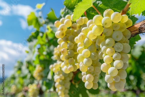 White wine grapes on the vine in a vineyard in the palatinate