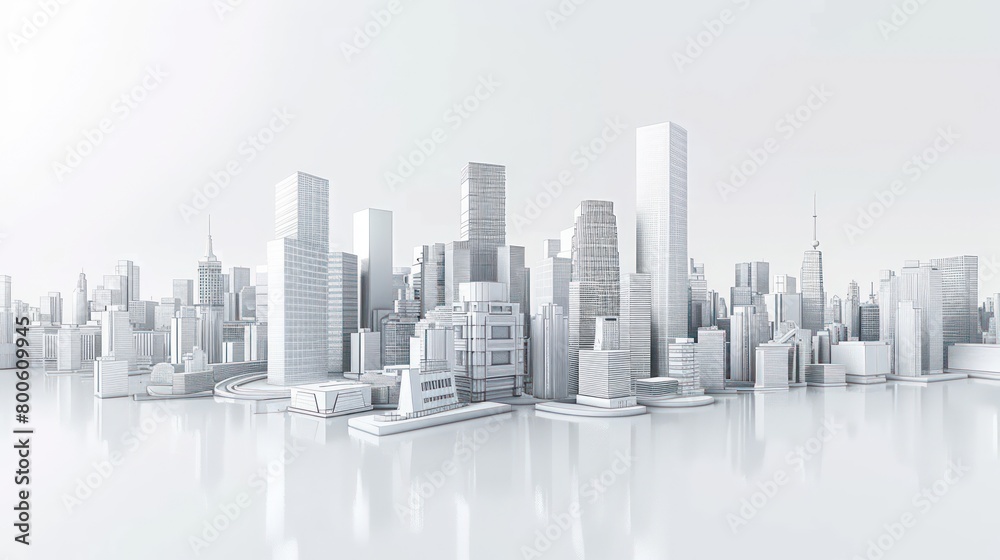 This artistic impression shows a serene cityscape in a tranquil monochromatic palette, highlighting clean lines and modern structures This artistic impression shows a serene cityscape in a tranquil monochromatic palette, highlighting clean lines and modern structures