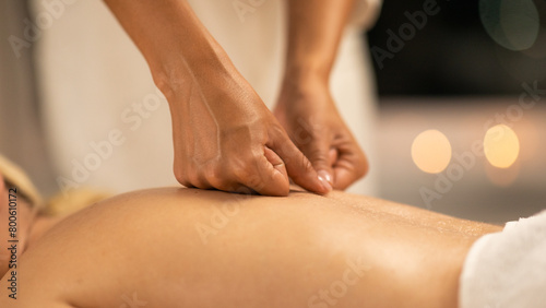Woman Receiving Back Massage at Spa, Closeup