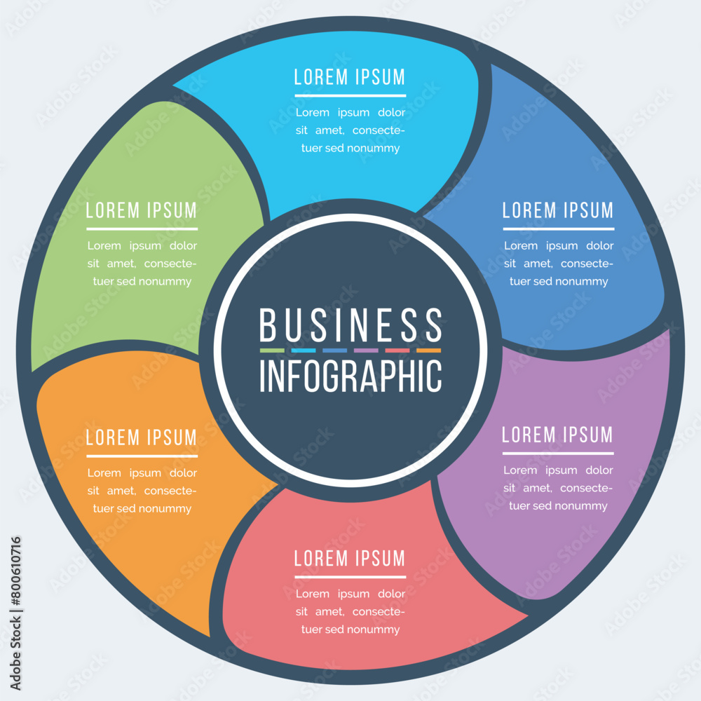 Infographic circle design 6 Steps, objects, elements or options business infographic colorful template for business information