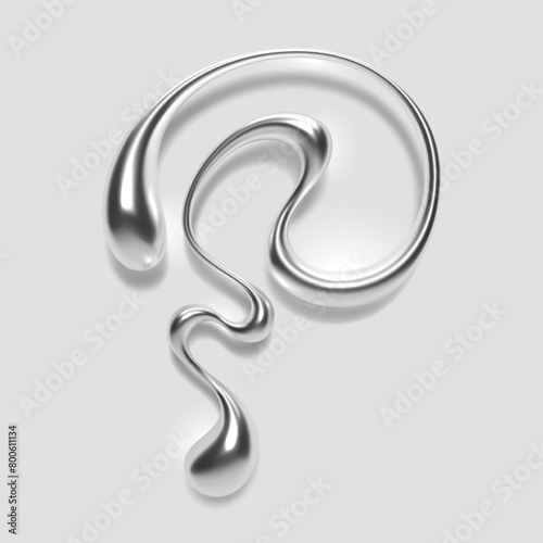 3d letter P melting liquid metal style. Abstract fluid droplet shape, glossy smooth shiny reflective surface with metallic chrome or silver gradient. Isolated vector letter for y2k style font design