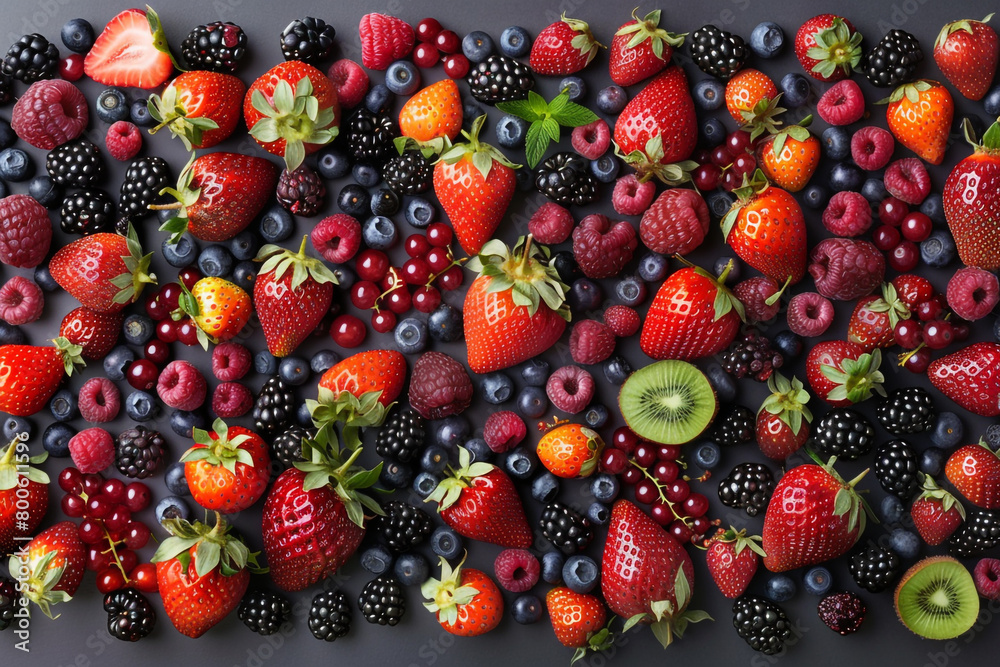 Fototapeta premium Berry varieties from above vibrant spread culinary art 