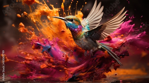 a photo mystical ethereal bird melting dripping swirling sublimating exploding into colorful smoke © positfid