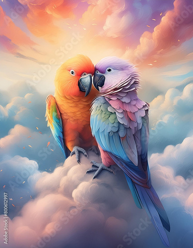 Kolorowe Papugi, akwarela. Generative AI © mycatherina