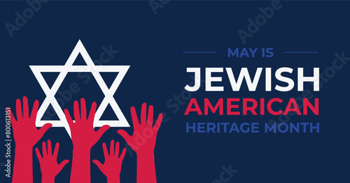 Jewish American Heritage Month celebration banner. Featuring star of david and national flag.