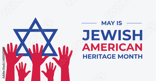 Jewish American Heritage Month celebration banner. Featuring star of david and national flag.