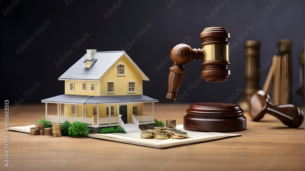 Judge real estate and auction concepts. House model and law hammer. law pertaining to real estate. profits and taxes paid on real estate and house purchases. AI generative. Judge real estate and auction concepts. House model and law hammer. law pertaining to real estate. profits and taxes paid on real estate and house purchases. AI generative.