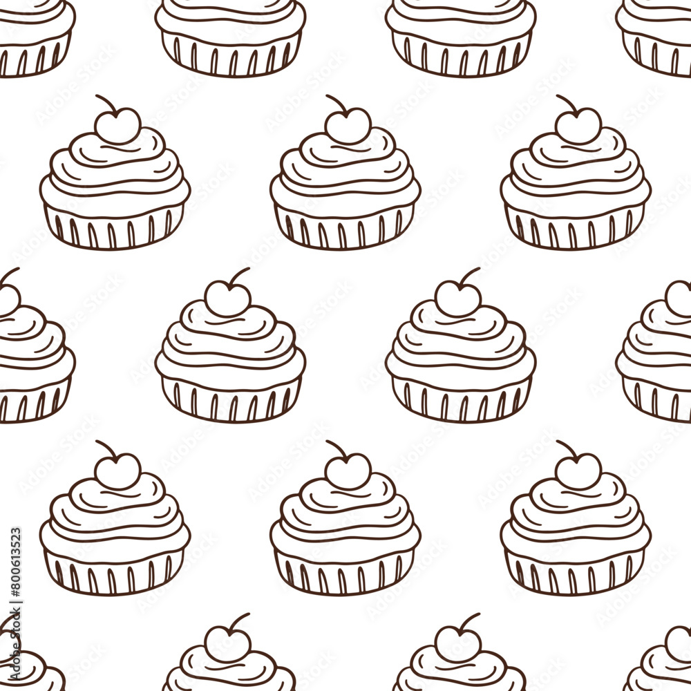 Pastry, sweet bakery seamless pattern cupcakes. Pastry, sweet bakery seamless pattern cupcakes.
