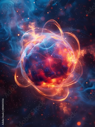 Vibrant Proton Rendering Showcasing Dynamic Atomic Energy and Charge