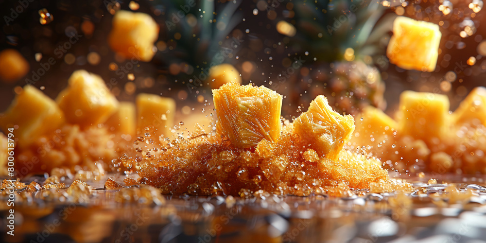 Pineapple exploding in a dynamic splash, great for energetic and refreshing themes. Pineapple exploding in a dynamic splash, great for energetic and refreshing themes.