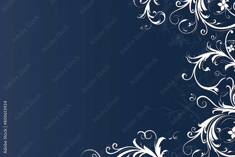 white swirl on dark blue background, filigree ornament concept, minimalism style, wedding invitation, card with copy space white swirl on dark blue background, filigree ornament concept, minimalism style, wedding invitation, card with copy space