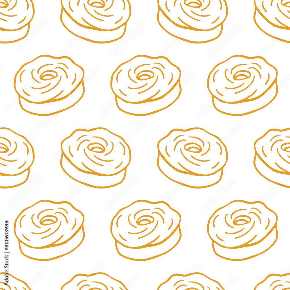 Pastry, sweet bakery seamless pattern donuts.