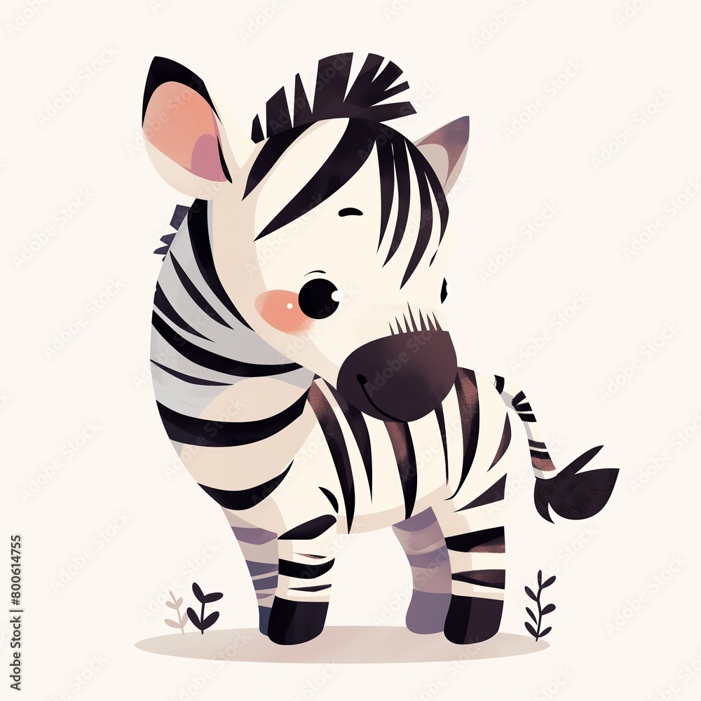Cartoon Zebra, Adorable Illustration on a Beige Background