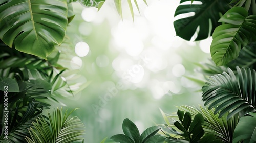 
Visualize a background featuring real tropical leaves against a clean white backdrop, providing ample copy space for text or other design elements. photo