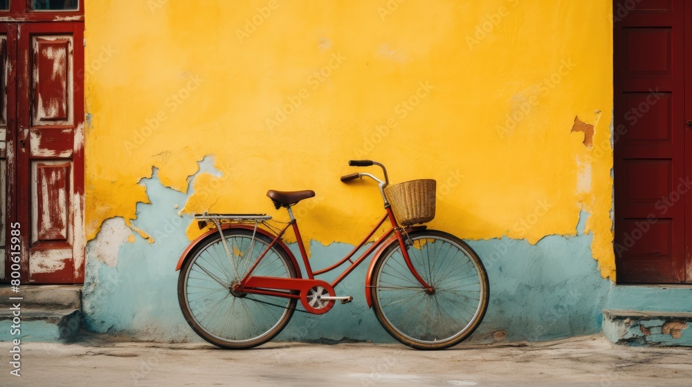 a photo retro bicycle in wall background