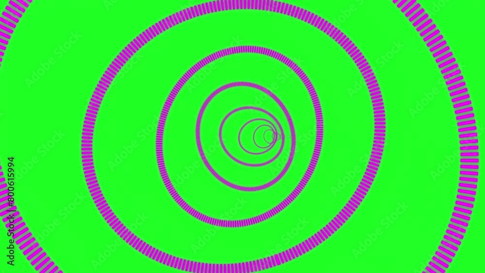 Wobbly dashed tunnel rings pattern in pink on green. Abstract background or design element. Wobbly dashed tunnel rings pattern in pink on green. Abstract background or design element.