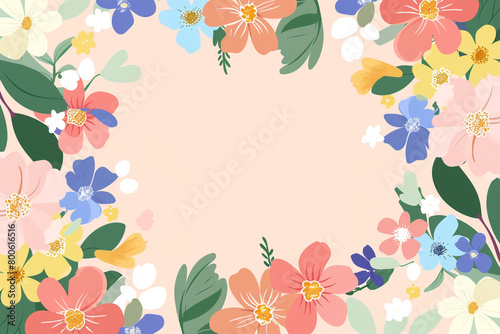 Elegant minimal flowers vector design solid hue background with central white void 