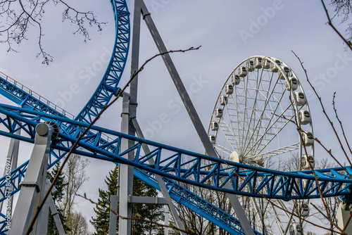 Amusement park. Ferris wheel. Roller coaster. Rollercoaster
