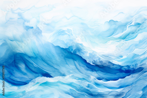 Abstract Blue and White Water Wave Watercolor Painting