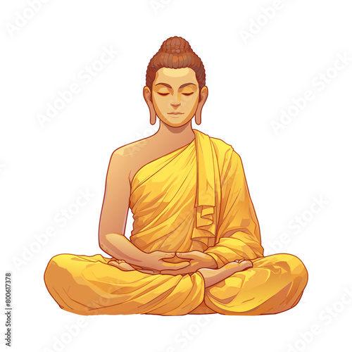 Buddha Shakyamuni (Siddhartha Gautama) illustration, Indian god in pose meditation, isolated on white background. Traditional religion symbol of Buddhism