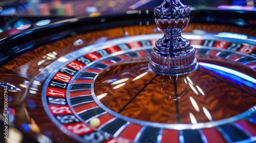 A close-up of a roulette wheel in a casino. Gambling and luck. AI generative. photo