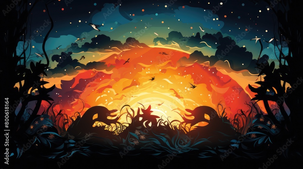 a illustration graphics shows a fire with the silhouettes of several salamanders dancing within it a illustration graphics shows a fire with the silhouettes of several salamanders dancing within it