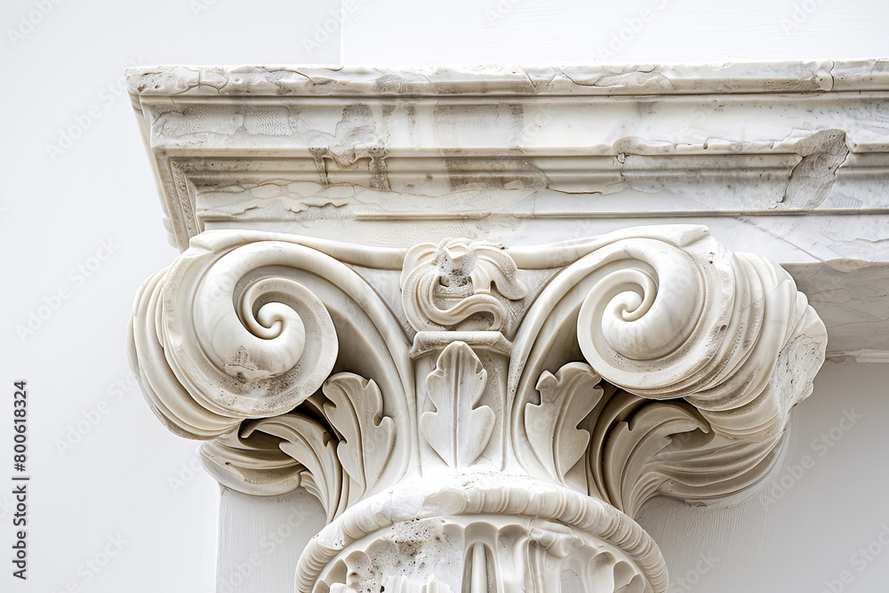 Naklejka premium A white marble column with a leafy design on it