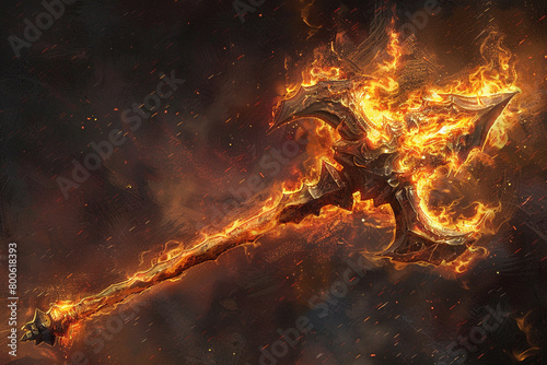 Infernal mace wreathed in flames, scorching foes with each fiery impact. © Sabir