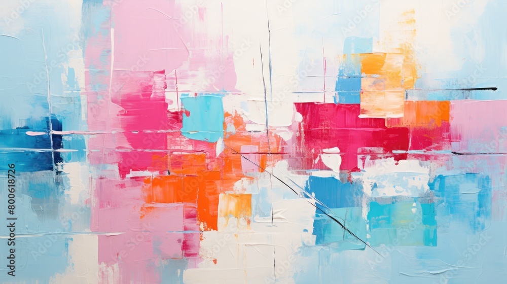a photo of abstract painting on a canvas that has been prepared from edge-to-edge with large areas of various pastel colors