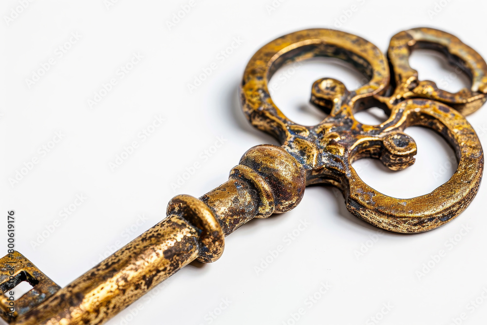 A gold key with a flower design on it A gold key with a flower design on it