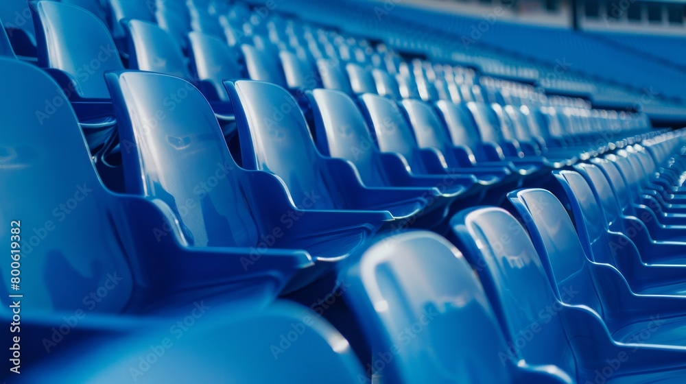 Blue stadium seats in row at sports arena Blue stadium seats in row at sports arena