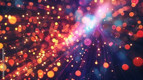 Vibrant abstract light burst with colorful bokeh and rays