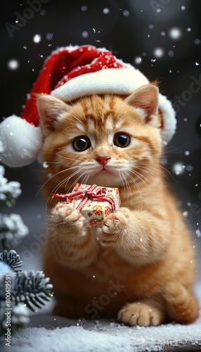 Felidae presents a Christmas ornament in front of a holiday tree