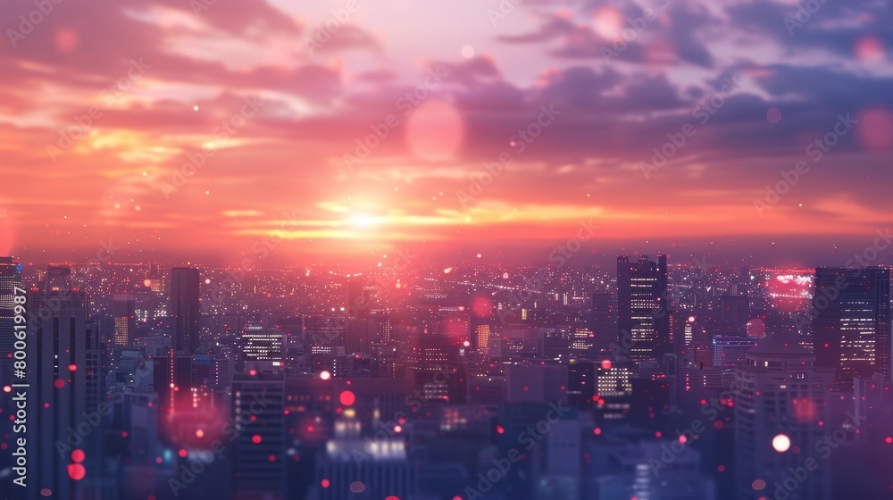 A city skyline with a sunset in the background. The sky is filled with a mix of colors, including pink and orange, creating a warm and serene atmosphere A city skyline with a sunset in the background. The sky is filled with a mix of colors, including pink and orange, creating a warm and serene atmosphere