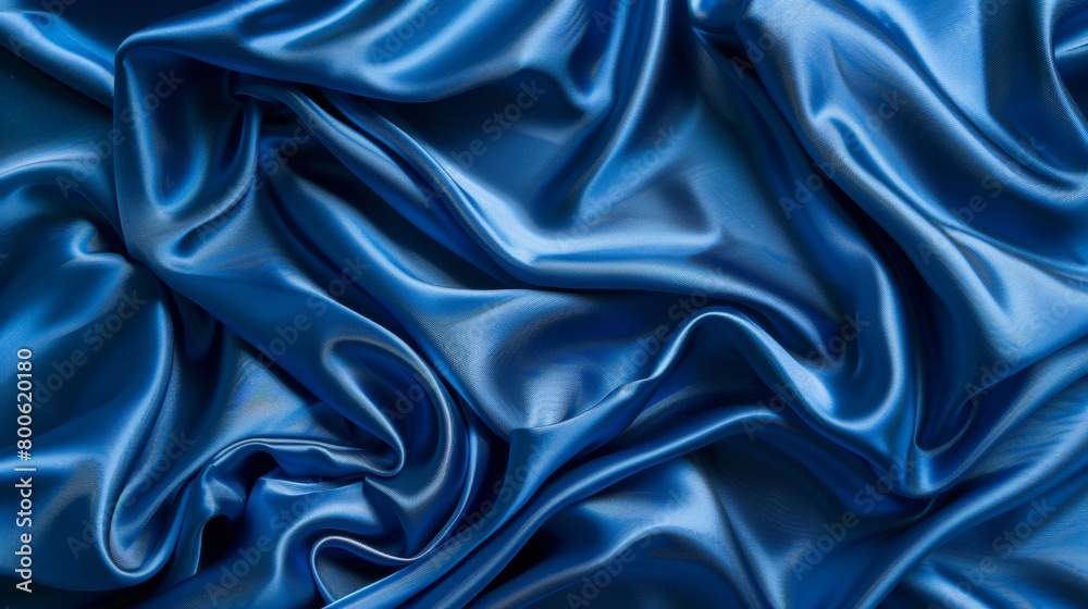 A blue fabric with a pattern of waves. The fabric is smooth and shiny. The blue color is vibrant and eye-catching A blue fabric with a pattern of waves. The fabric is smooth and shiny. The blue color is vibrant and eye-catching