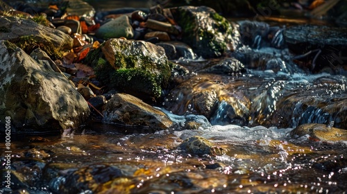 Small cascade flowing over rocks in a forest setting.