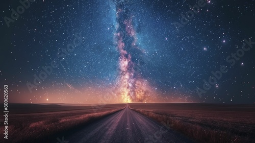 Embark on the celestial path of dreams, where the road fades into the infinite starlit horizon, a visual ode to aspirations.