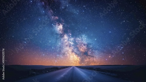 Capturing dreams in the celestial canvas  A road fades into the starry horizon  symbolizing the pursuit of success and aspirations.