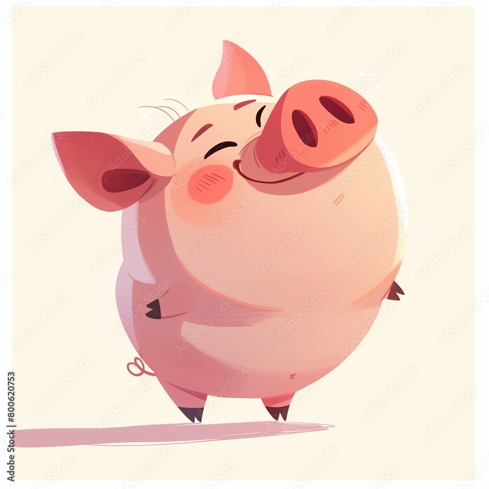 Fototapeta premium Happy Cartoon Pig Dancing with Joy